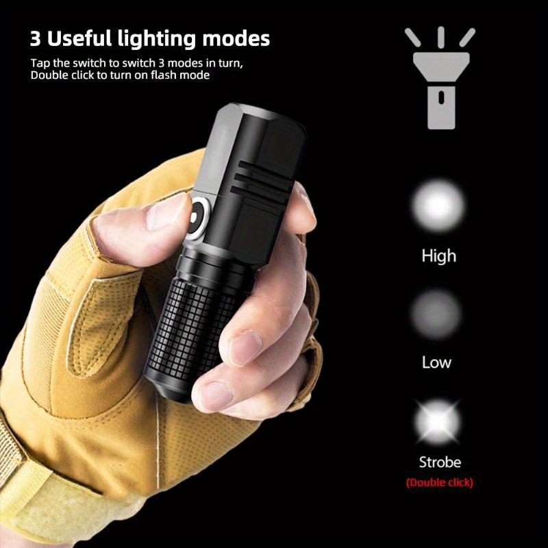 

1pc P50 Led Usb Rechargeable Mini Flashlight, 800lm , 3 Lighting , Pocket-sized, Non-waterproof, 1100mah Lithium Battery, Includes Usb Cable, No Laser