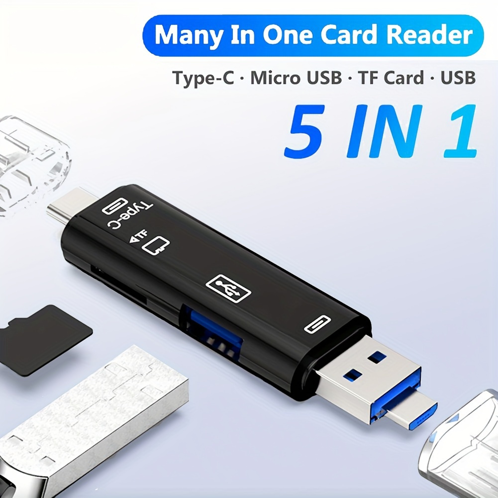 

5-in-1 Card Reader Adapter Type C Micro Usb Sd Memory Card Reader Compatible With Macbook Laptop Usb 3.0 Sd/tf Otg Card Reader