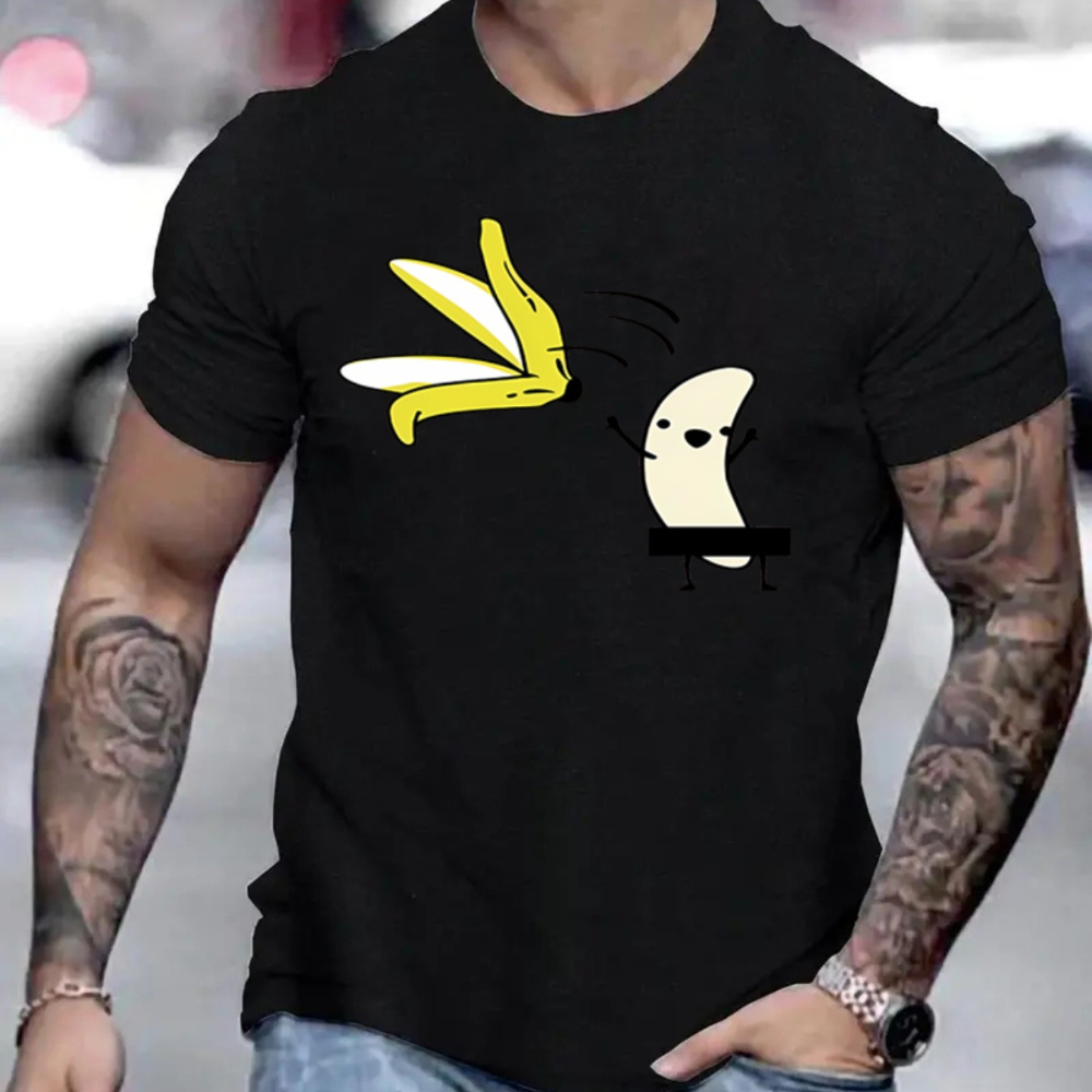 

Banana Graphic Men's Short Sleeve T-shirt, Comfy Stretchy Trendy Tees For Summer, Casual Daily Style Fashion Clothing, As Gifts
