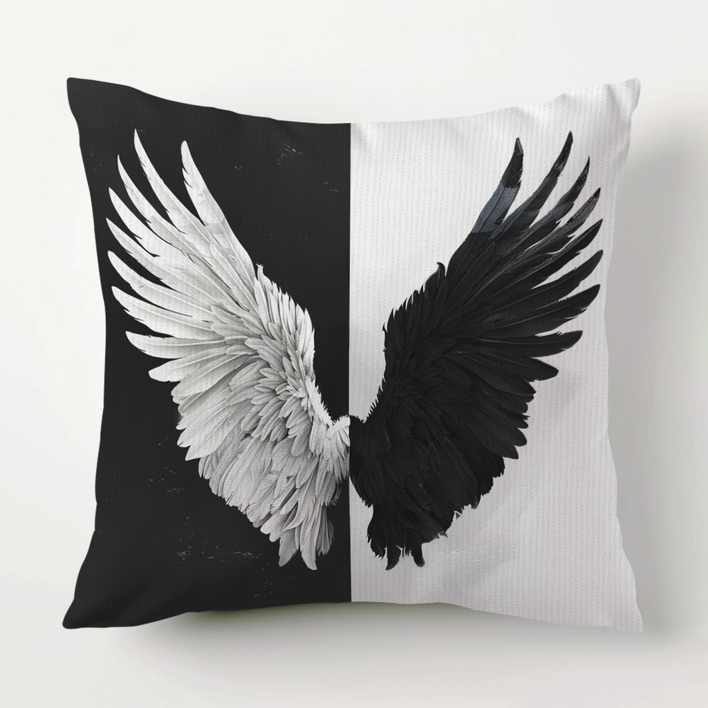 

1pc, Black And White Wings Pattern Texture Pattern Printed Pillowcases, Cushions, Pillowcases, Suitable For Sofa Beds, Car Living Rooms, Home Decoration Room Decoration, No Pillow Core, 17.7 * 17.7 In
