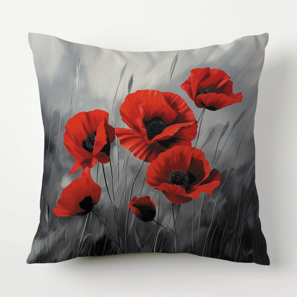 

1pc, Poppy, Flowers Pattern Texture Pattern Printed Pillowcases, Cushions, Pillowcases, Suitable For Sofa Beds, Car Living Rooms, Home Decoration Room Decoration, No Pillow Core, 17.7 * 17.7 In