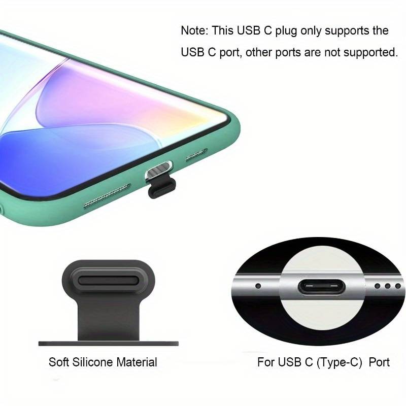 Set 10 Tappi Antipolvere USB-C – Protezione Per Porta Di Ricarica In Silicone, Nero E Trasparente