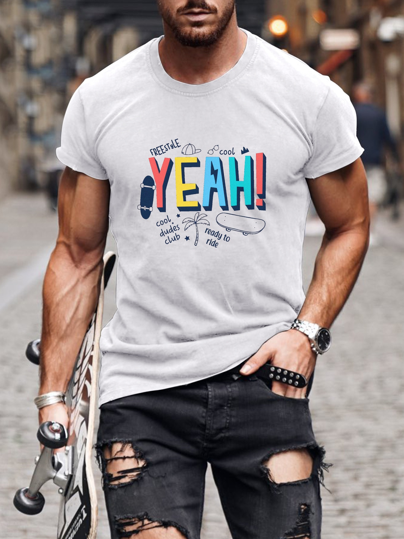 Cool Skater Men's Trendy T shirt For Summer Outdoor Casual - Temu