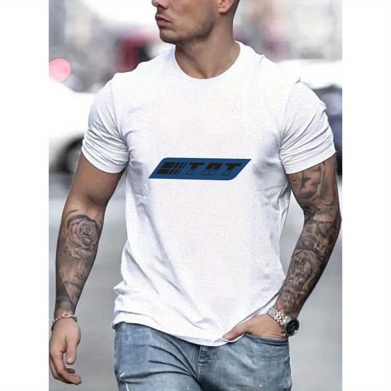 

Tot Print Crew Neck Short Sleeve T-shirt Tops, Casual Pullover For Men Summer Gift