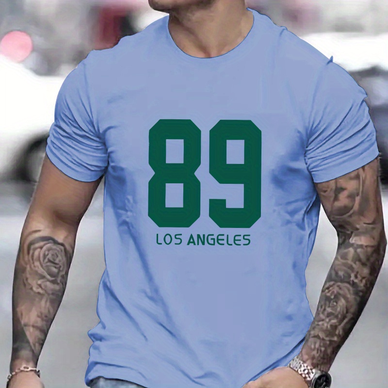 

Los Angeles And Number 89 Graphic Men's Short Sleeve T-shirt, Comfy Stretchy Trendy Tees For Summer, Casual Daily Style Fashion Clothing