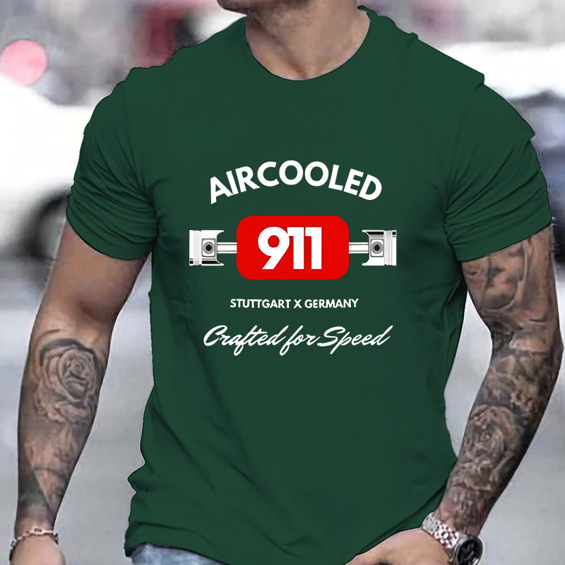 

Air Cooled 911 Graphic Men's Short Sleeve T-shirt, Comfy Stretchy Trendy Tees For Summer, Casual Daily Style Fashion Clothing