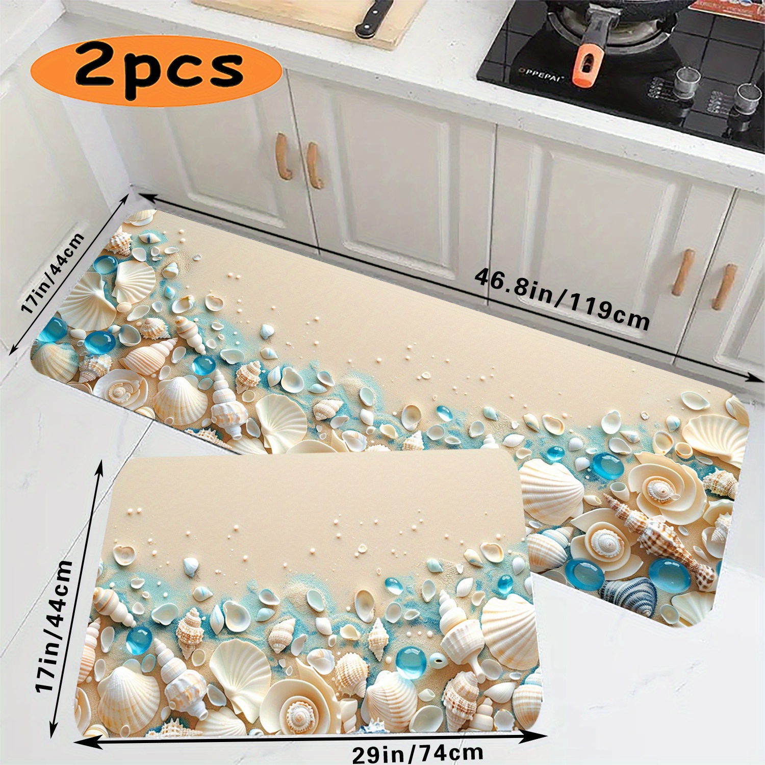 

2pcs Ocean Bathroom Mat, Absorbent & Quick-drying Kitchen Floor Carpet, Non-slip & Super Soft Entry Doorway Floor Rug, For Bathroom Bedroom Room, Ideal Bathroom Supplies, Home Decoration