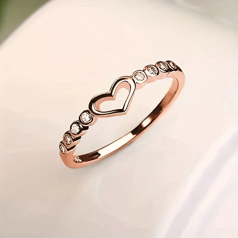 [Heart-Shaped Ring] 1pc Fashion Heart-Shaped Easy Hollow -Plated Rose Golden Teenager'S Ring, Suitable for Daily And Special Occasions, Couple Ring, Valentine'S Day Gift, for Teenager, For Teenager
