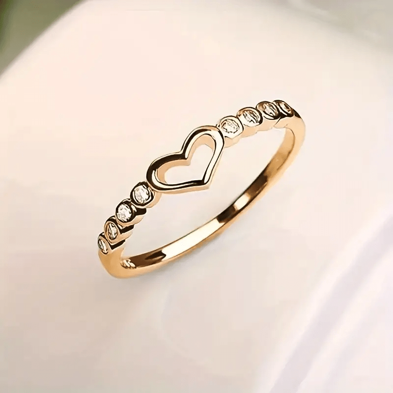 [Heart-Shaped Ring] 1pc Fashion Heart-Shaped Easy Hollow -Plated Rose Golden Teenager'S Ring, Suitable for Daily And Special Occasions, Couple Ring, Valentine'S Day Gift, for Teenager, For Teenager