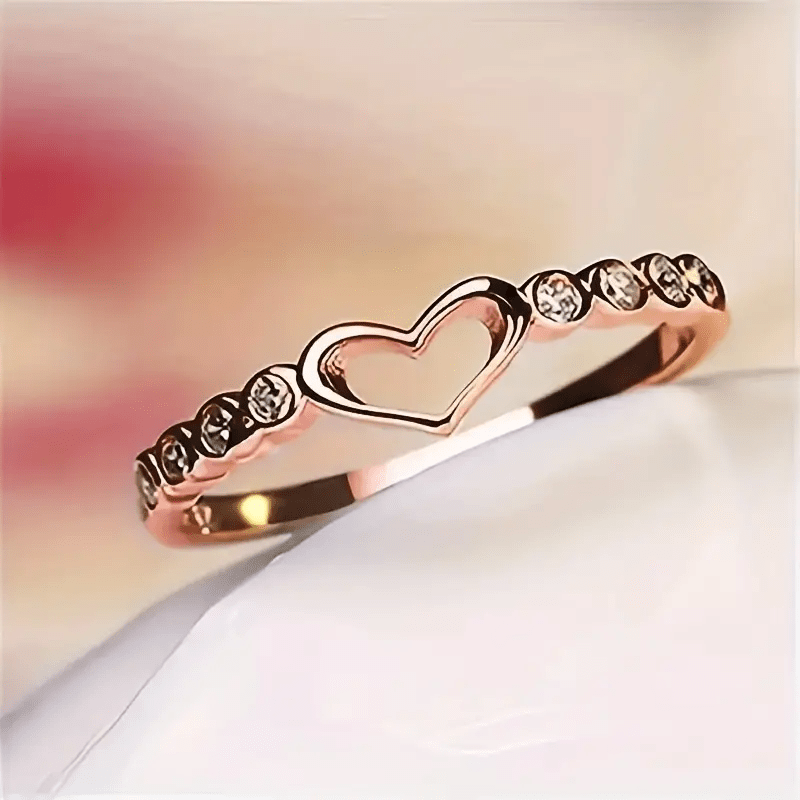 [Heart-Shaped Ring] 1pc Fashion Heart-Shaped Easy Hollow -Plated Rose Golden Teenager'S Ring, Suitable for Daily And Special Occasions, Couple Ring, Valentine'S Day Gift, for Teenager, For Teenager