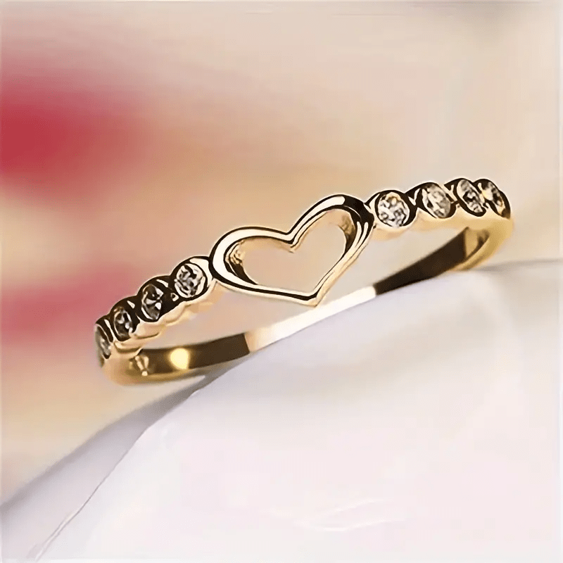 [Heart-Shaped Ring] 1pc Fashion Heart-Shaped Easy Hollow -Plated Rose Golden Teenager'S Ring, Suitable for Daily And Special Occasions, Couple Ring, Valentine'S Day Gift, for Teenager, For Teenager
