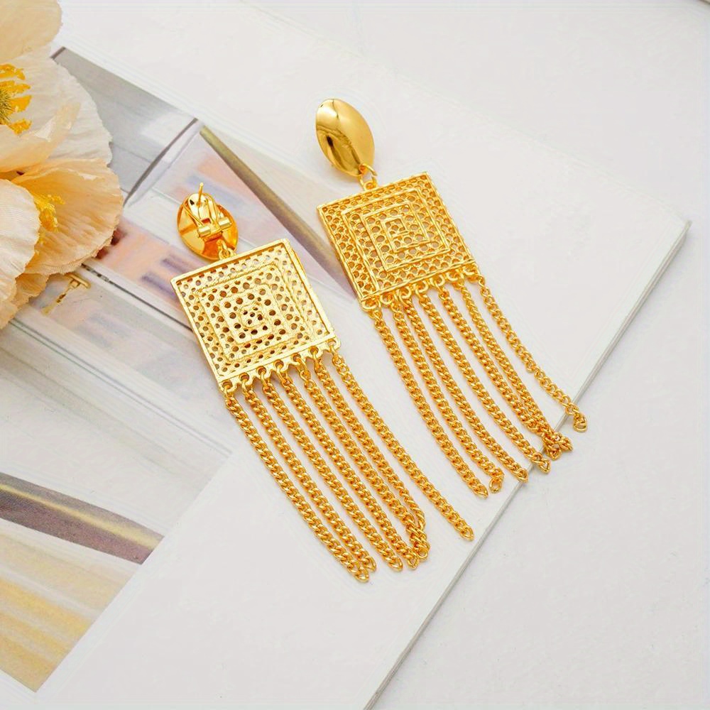 dangle earrings necklace bracelet ring   set 22k gold plated classic tassel design engagement wedding jewelry details 6