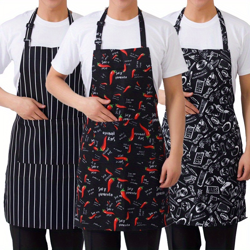 

1 Pack, Adjustable Linen Adult Aprons With 2 Pockets, Striped/chef/checkered Design, Half-length For Restaurant, Bbq, Picnic, Kitchen Cooking, Outdoor Use