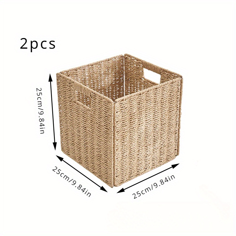 TEMU 2pcs Pure Hand-woven Paper Rope Foldable Storage Basket Laundry Basket Dirty Clothes Underwear Storage Snacks Storage Basket Bedroom Living Room
