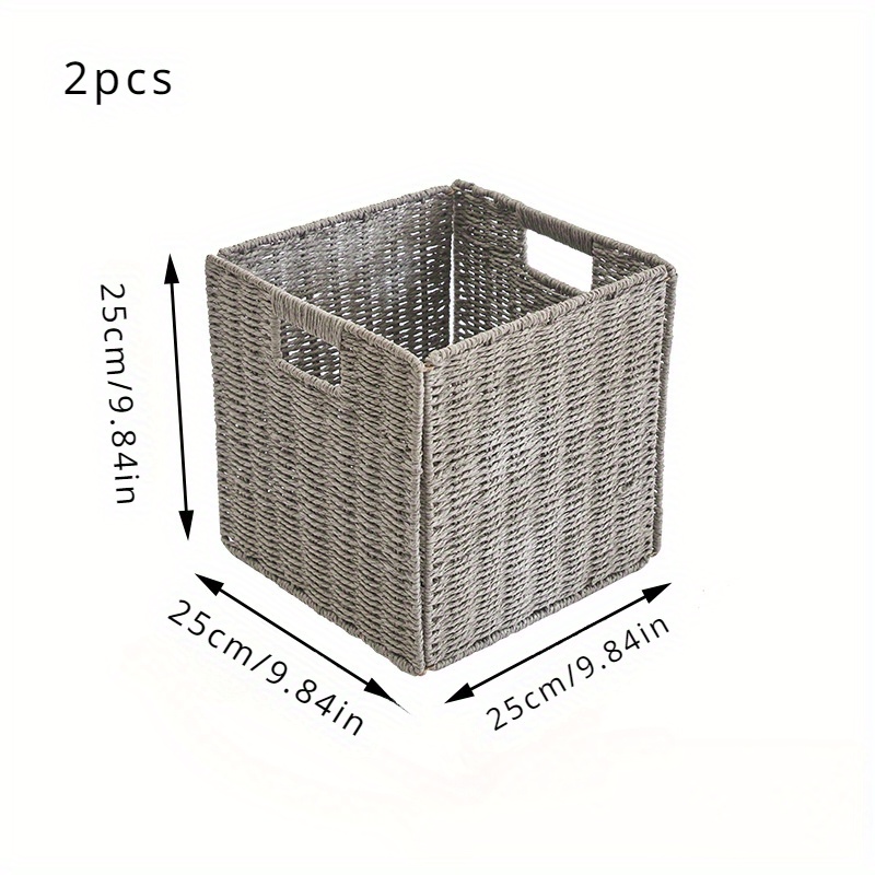 2pcs pure handmade woven paper rope foldable storage basket laundry basket dirty clothes underwear storage   snack storage basket bedroom living room   storage basket with handle shelf basket shelf baskets