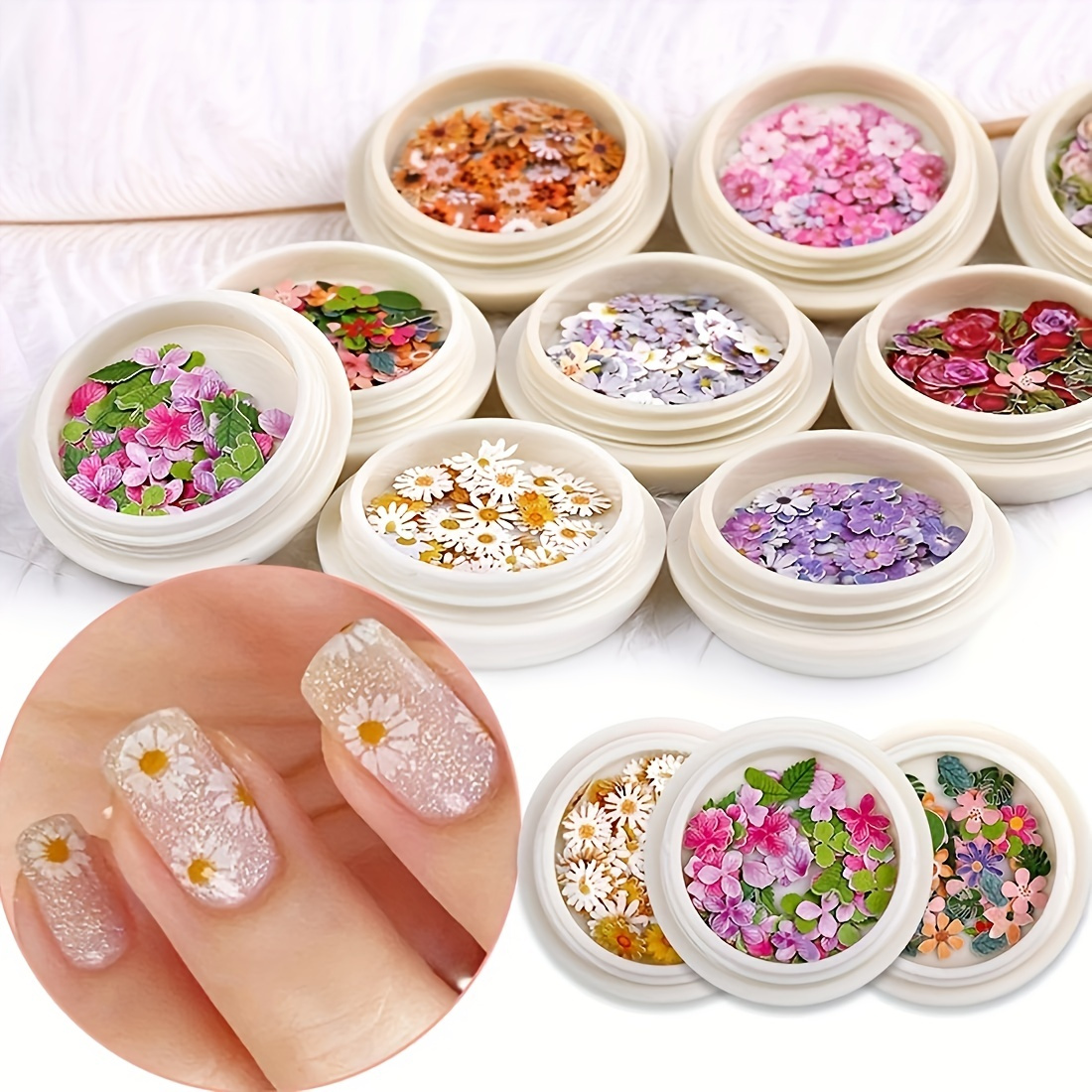 

50pcs Holographic 3d Flower & Leaf Nail Glitter Sequins - Sparkling Acrylic Paillettes For Stunning Nail Art Decorations