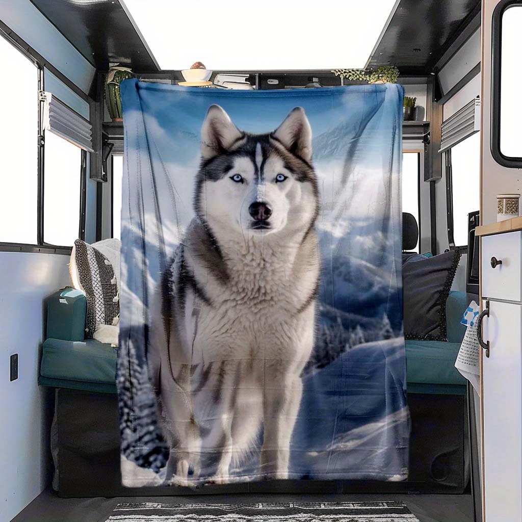 

1pc Husky In The Snow Pattern Blanket For Nap, Rv Travel, For All Seasons Convenient Blanket