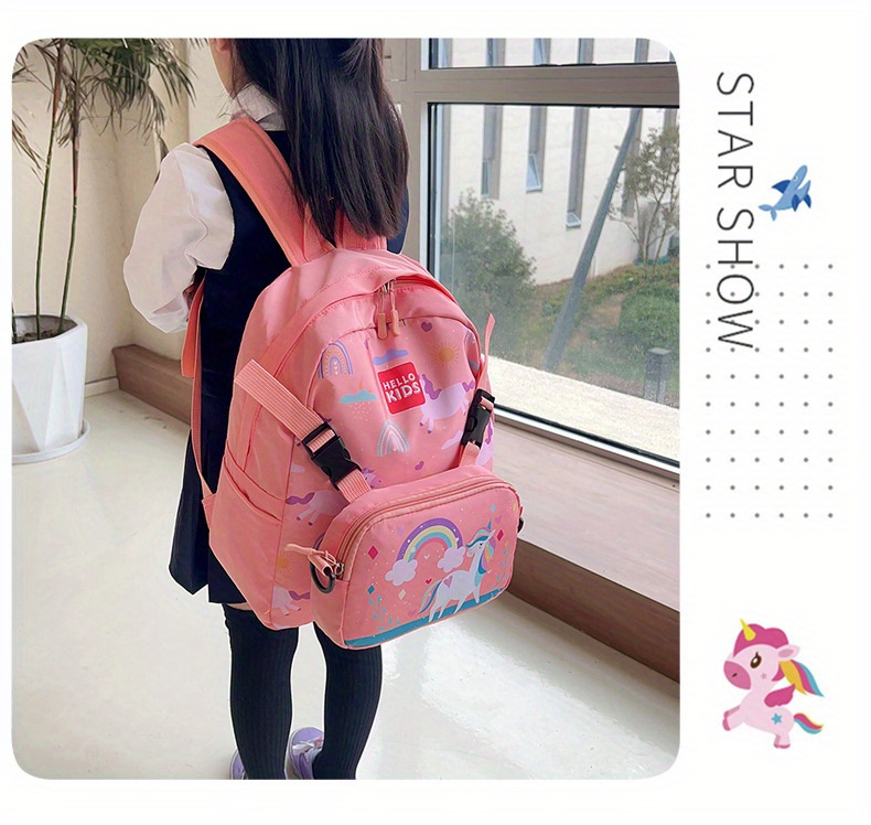 2-teiliges neues kleines Schulranzen-Set für Schüler, abnehmbarer Schulterrucksack, süßes Einhorn-Cartoon, großes Fassungsvermögen, unverzichtbar für Reisen Details 5