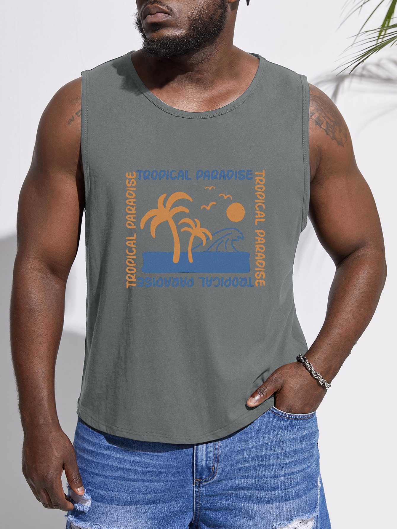 Plus Size Mens Coconut Trees Graphic Print Tank Top Temu Australia