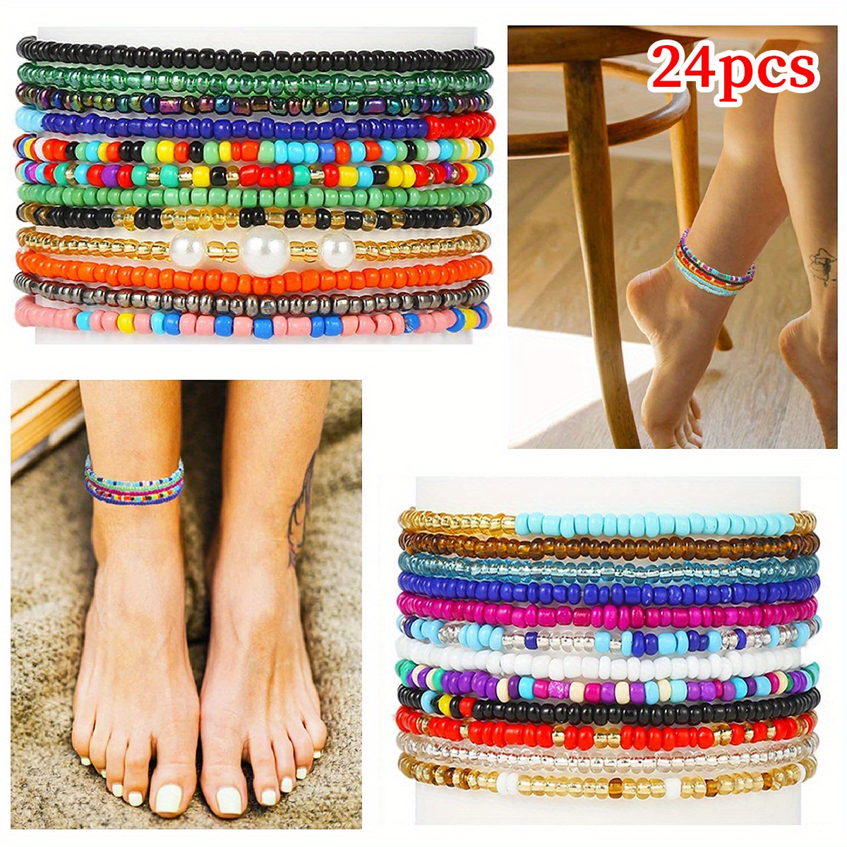 

24pcs/set Bohemian Style Foot Chain Random Color Ladies Anklet Summer Beach Decoration (random Color)