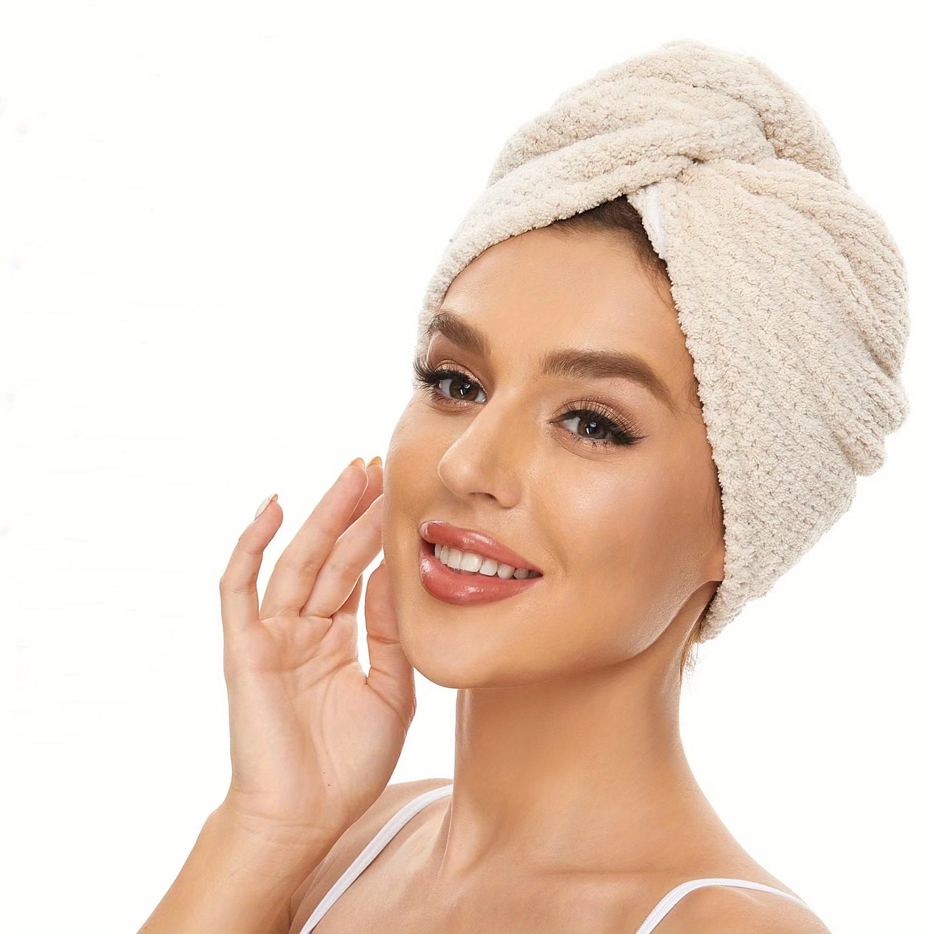 TEMU Gorro de baño , Turbante para el cabello de secado rápido, Gorro absorbente para secar el cabello para todo tipo de cabello