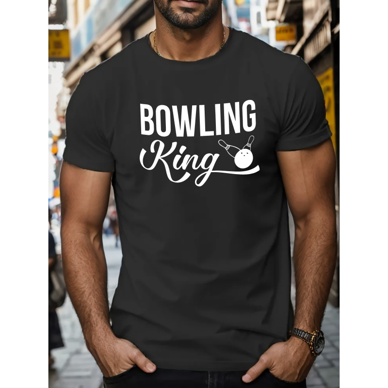 

Bowling King Print Short Sleeve Tees For Men, Casual Crew Neck T-shirt, Comfortable Breathable T-shirt