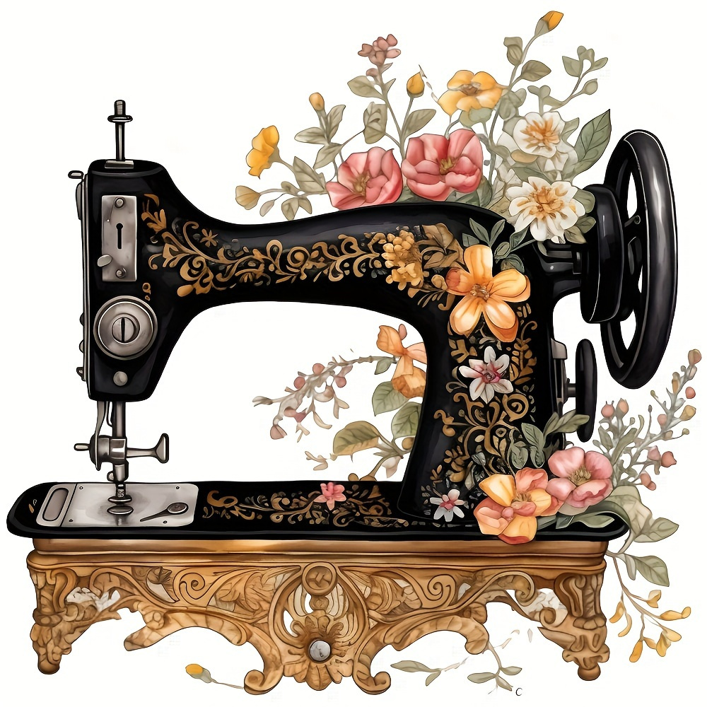 

1pc Vintage Floral Sewing Machine Heat Transfer Sticker, Diy Iron-on Decals For Clothes, T-shirt Making, Pillow Decorating, Clothing Supplies & Appliques