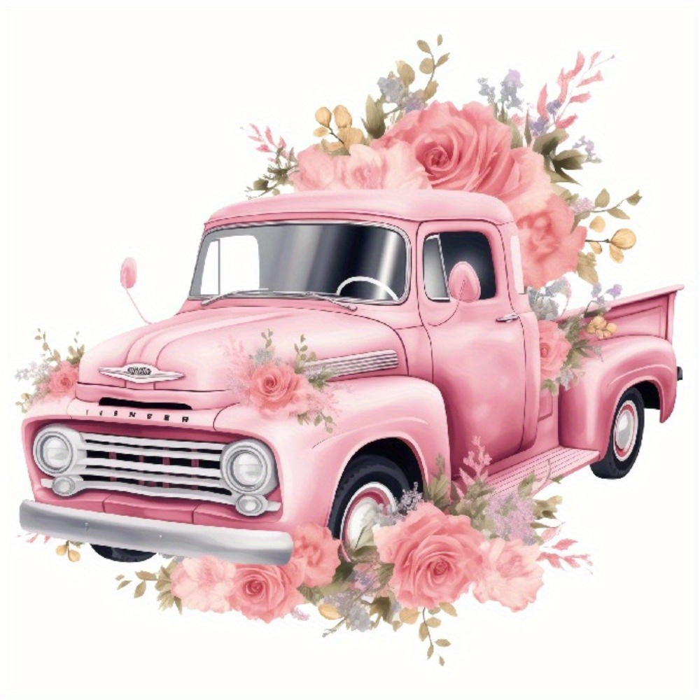 

1pc Truck & Roses Iron-on Patch, Polyester Heat Transfer Applique For Diy Jeans, Bags, Clothing Decoration - Mixed Color Accessory