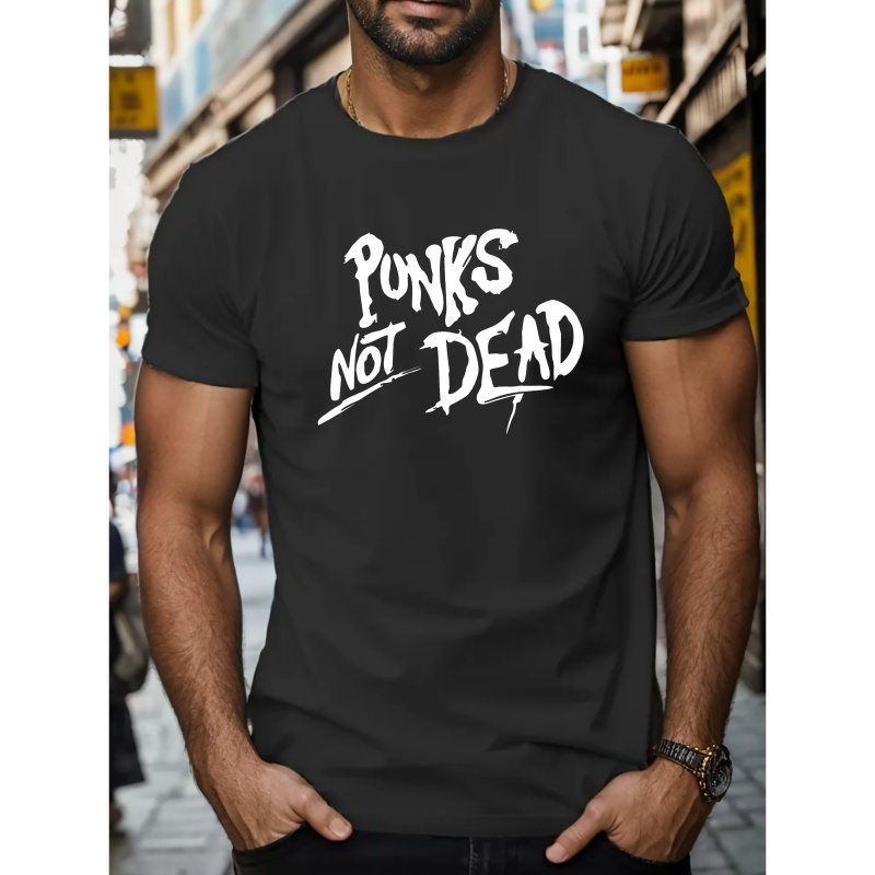 

Punks Not Dead Print Short Sleeve Tees For Men, Casual Crew Neck T-shirt, Comfortable Breathable T-shirt