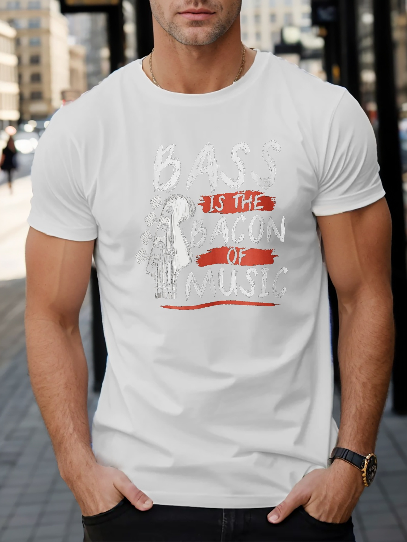 mens bass print short sleeve t shirts comfy casual elastic crew neck   for mens outdoor activities