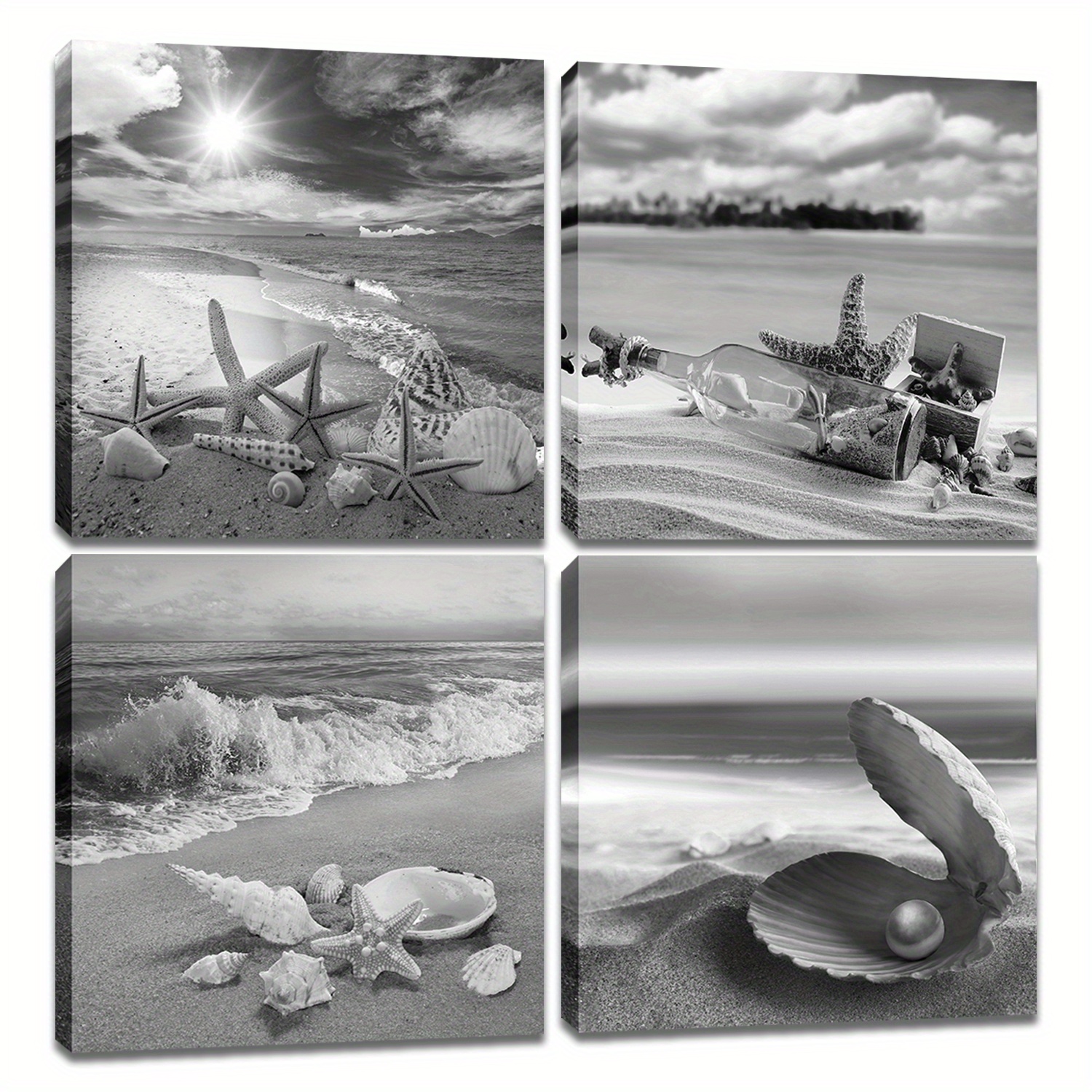 1pc Framed Coastal Canvas Print Poster Beach Seashell Canvas Wall