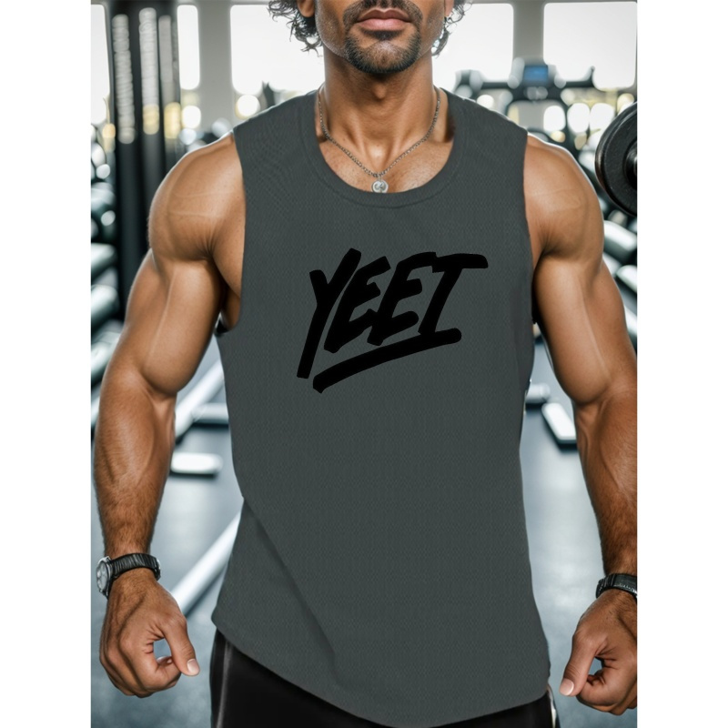 

Yeet Print Summer Men's Quick Dry Moisture-wicking Breathable Tank Tops Athletic Gym Bodybuilding Sports Sleeveless Shirts For Running Training Men's Clothing