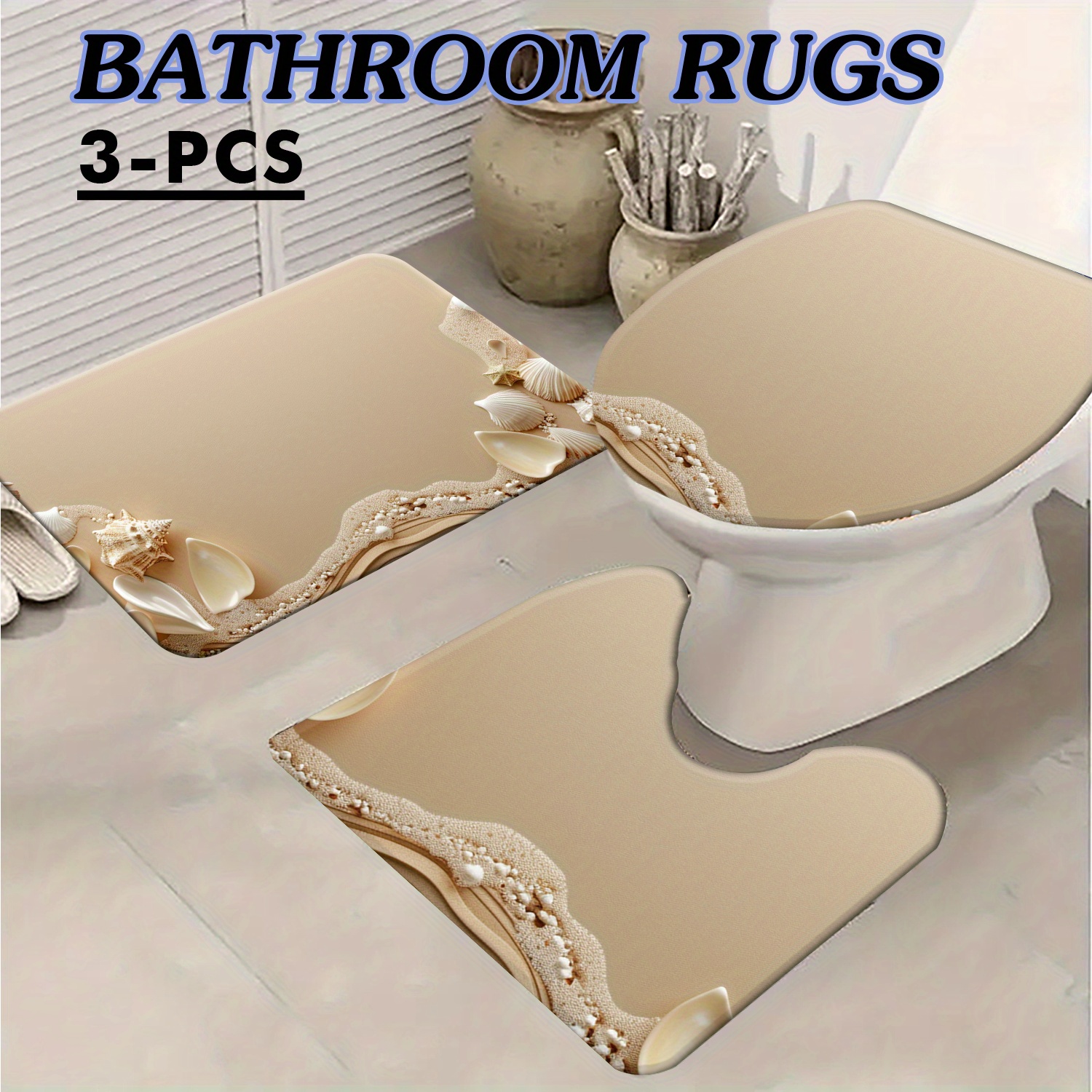 

3pcs Sand Retro Bathroom Mat Set, Absorbent & Quick-drying Bathroom Floor Carpet, Non-slip & Non-shedding U-shaped Contour Rug & Toilet Lid Mat, For Bathroom Bathtub Toilet, Ideal Bathroom Accessories