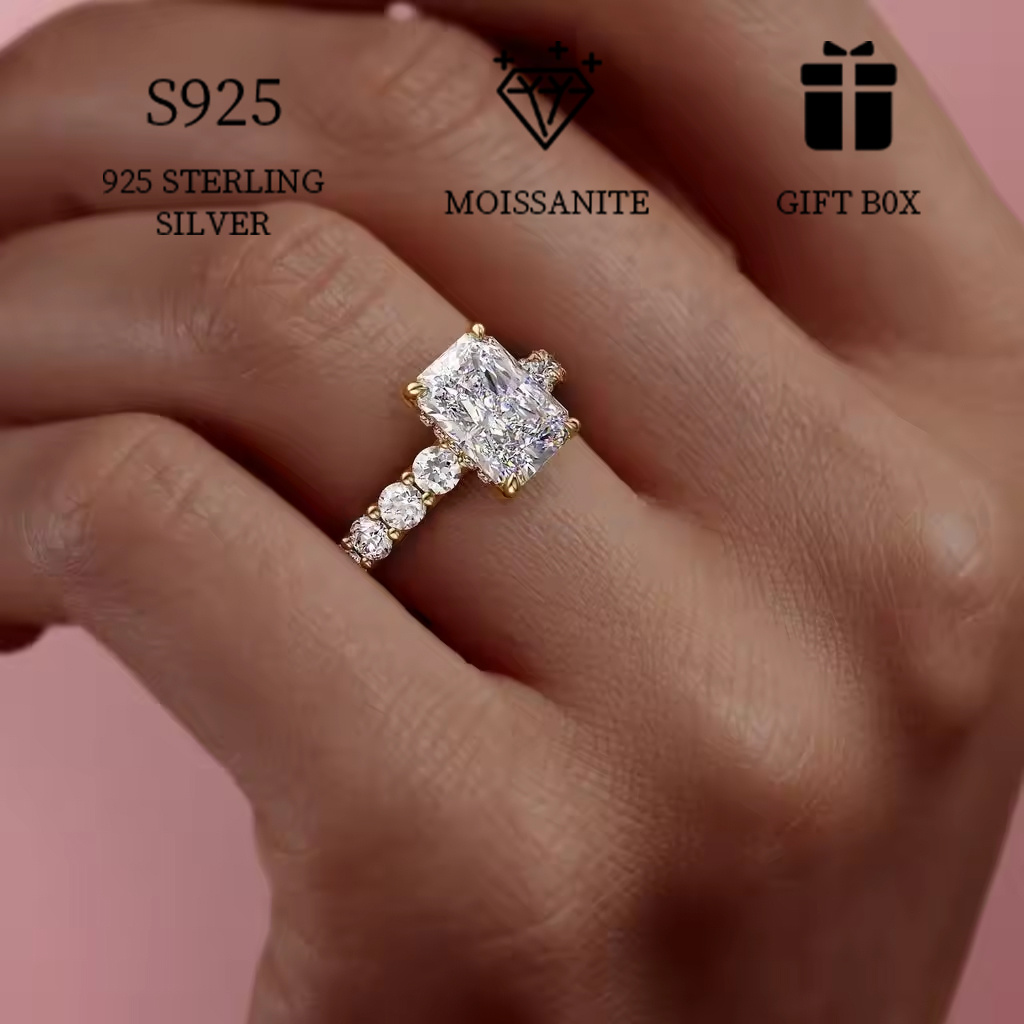 925 sterling silver 2ct rectangular moissanite prong set engagement ring for women elegant personality style boho   ideal for proposal wedding valentines day mothers day delicate gift with box details 2