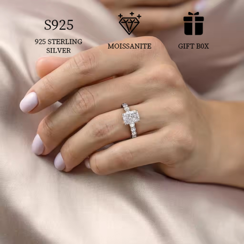 925 sterling silver 2ct rectangular moissanite prong set engagement ring for women elegant personality style boho   ideal for proposal wedding valentines day mothers day delicate gift with box details 0