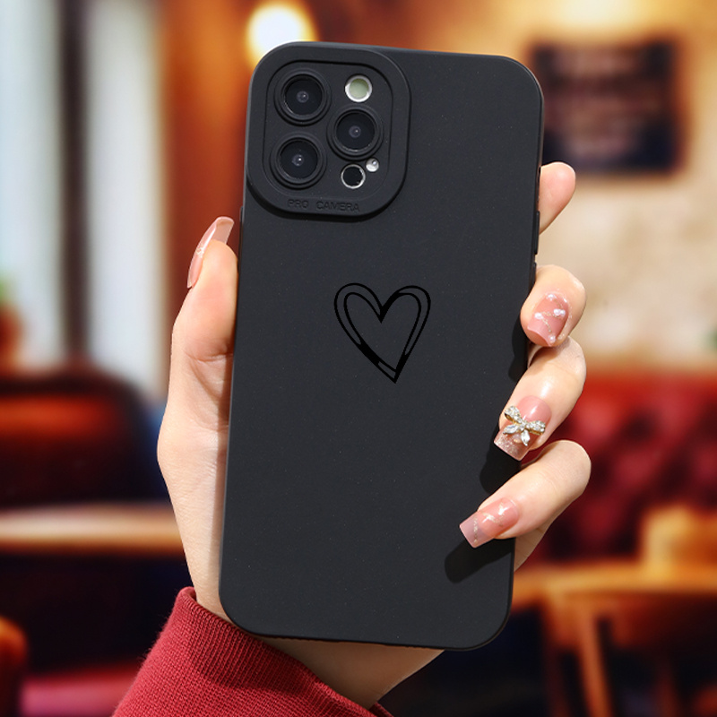 camera protection black heart pattern phone case - Temu