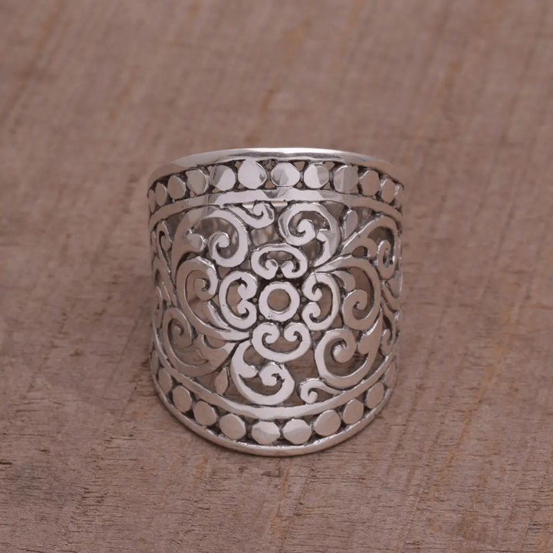 

Vintage Boho Wide Band Carved Silver Color Finger Ring Daily Accessories Ladies Ring For Daily Party Ornament