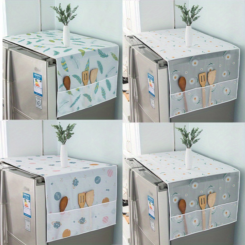1pc Random Style Multifunctional Refrigerator Dust Cover With Pockets, Fabric Appliance Top Cover, Modern Decorative Storage Organizer For Home & Kitchen Use