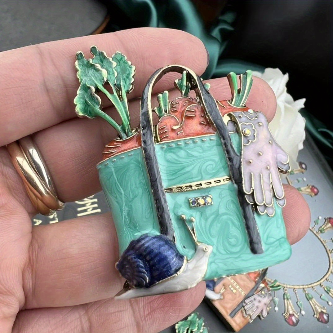 TEMU Vintage Handbag Brooch Pastoral Snail Enamel Craft Brooches