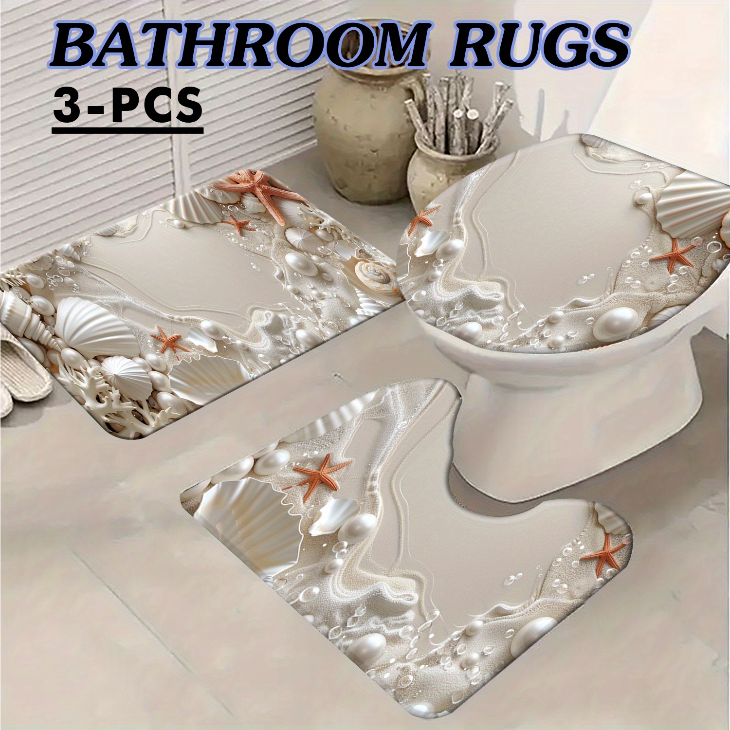 

3pcs Bathroom Mat Set, Absorbent & Quick-drying Bathroom Floor Carpet, Non-slip & Non-shedding U-shaped Contour Rug & Toilet Lid Mat, For Bathroom Bathtub Toilet, Ideal Bathroom Accessories