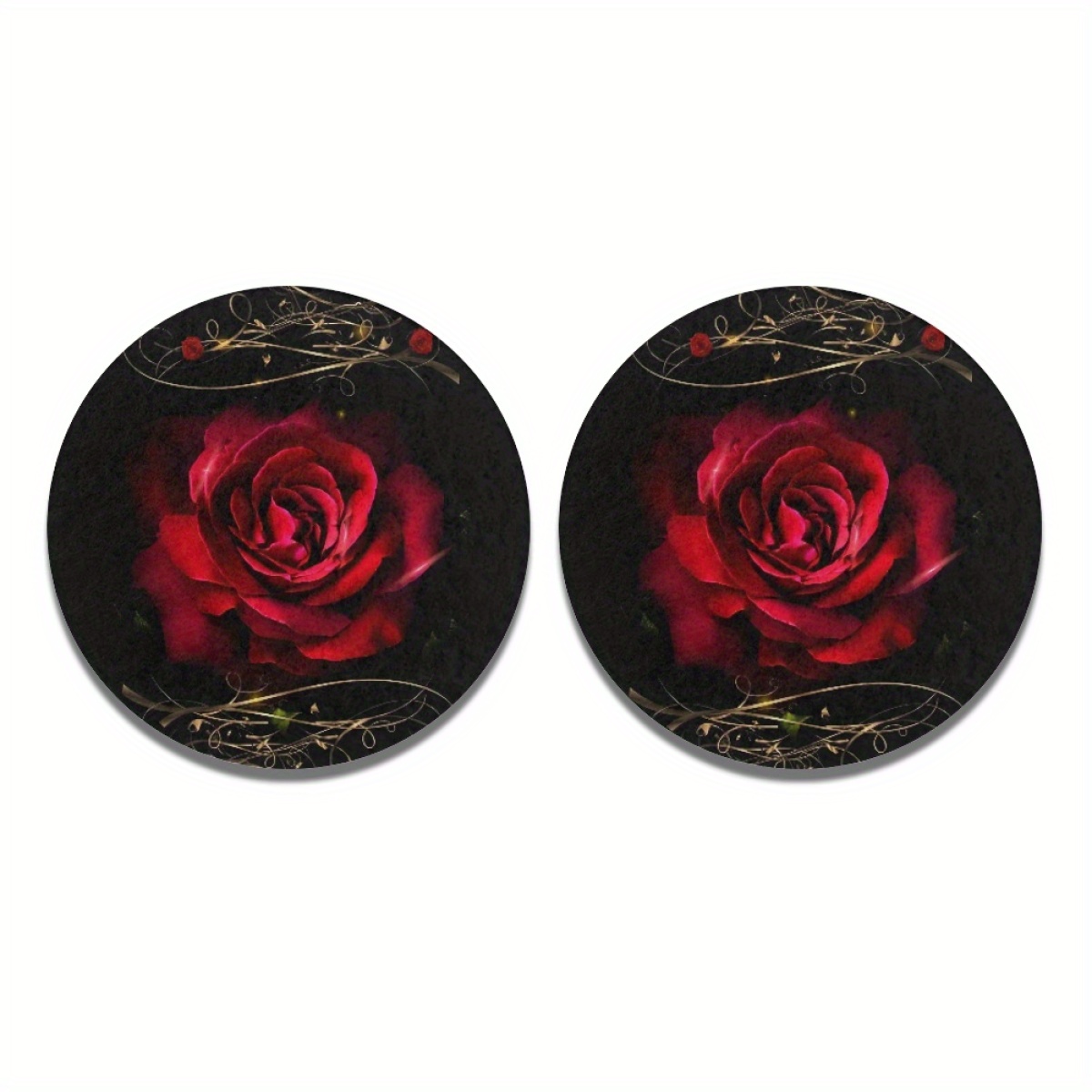 2pcs Red Roses Design Car Cup Holder Coasters, Absorbent And Accessories For Keeping Clean - Great Gift For Women And Men
