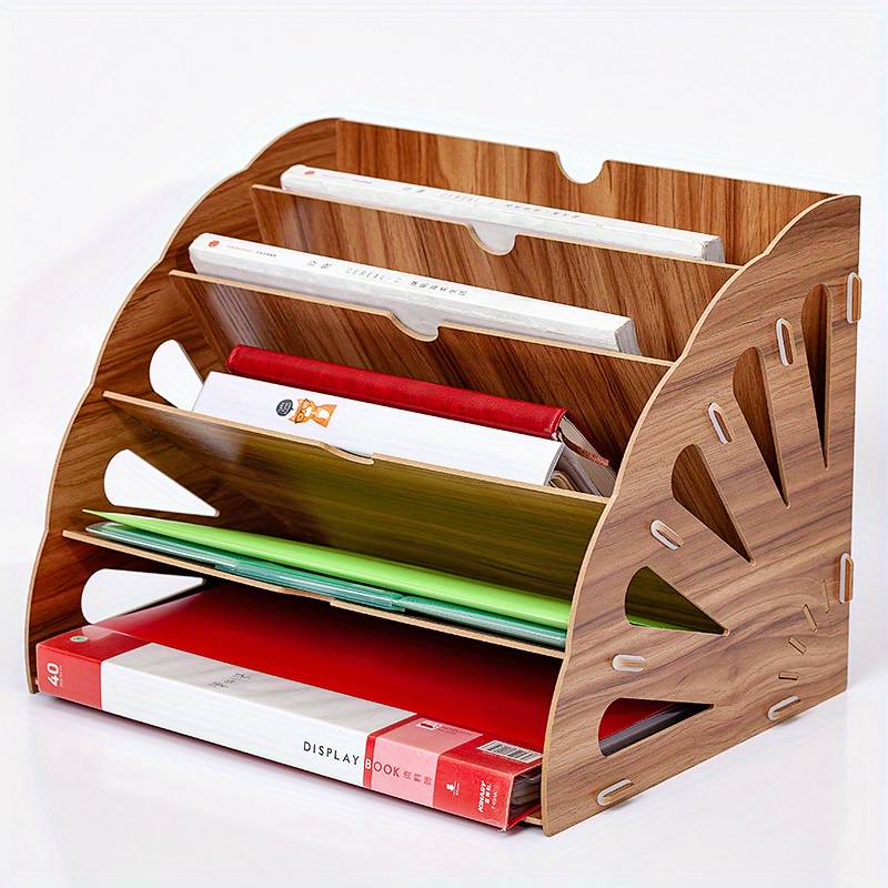 

Hollow Fan-shaped Wood Desktop Office Supplies Organize Storage File Rack Multi-layer A4 Information Book Rack