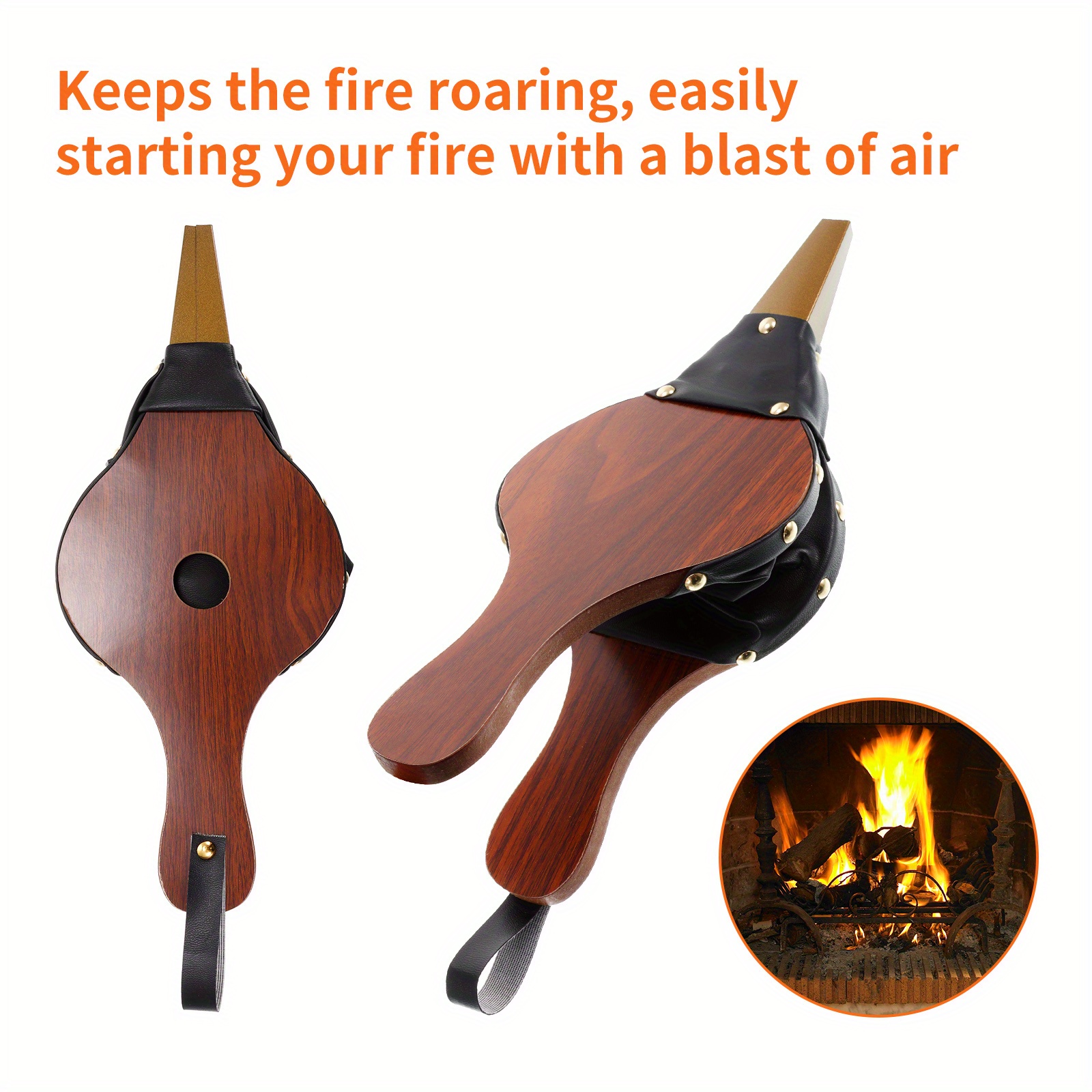 premium   leather fireplace blower portable handheld fan for outdoor bbqs stove use no batteries required 12 x4 9 manual bellows duster living rooms details 7