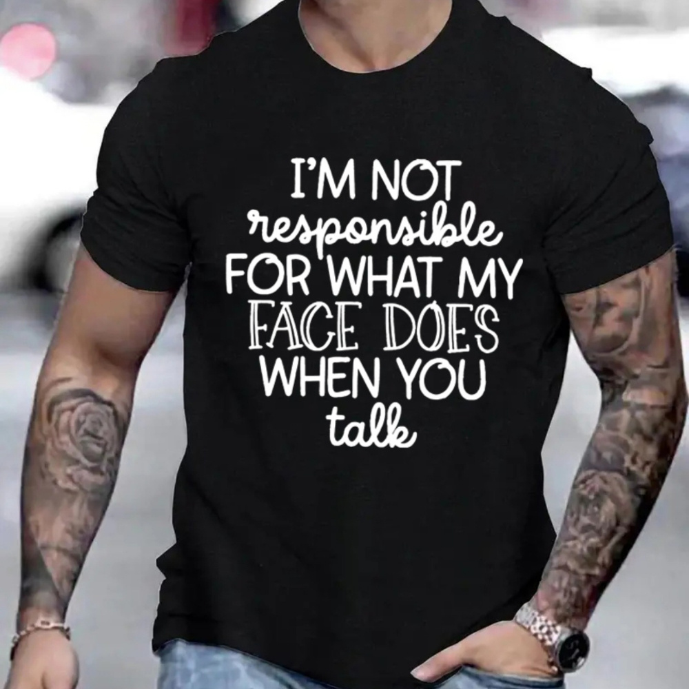 

Slogan Print Men's Crew Neck Fashionable Short Sleeve Sports T-shirt, Comfortable And Versatile, For Summer And Spring, Athletic Style, Comfort Fit T-shirt, As Gifts