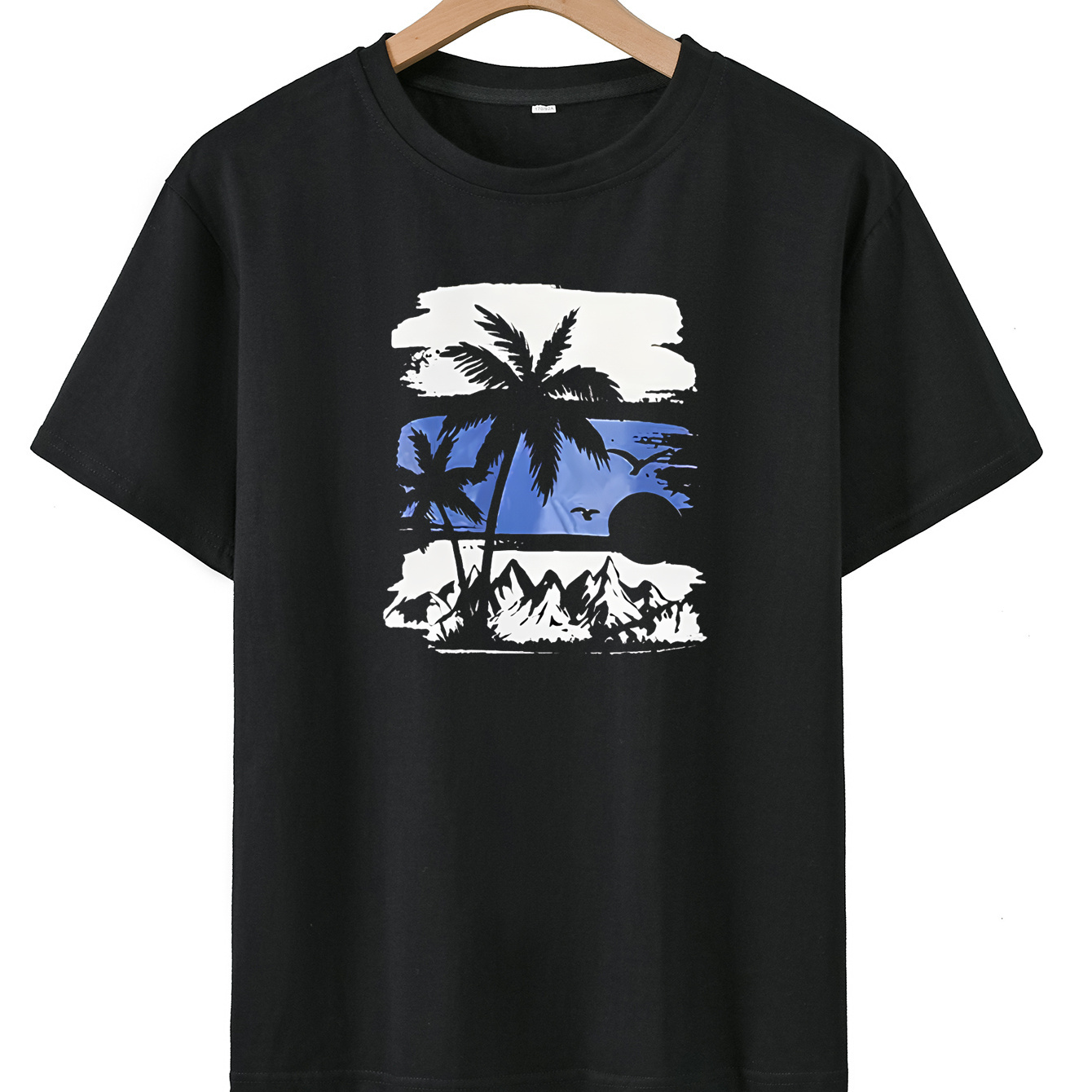 

Palm Tree Print Round Neck T-shirt, Short Sleeve Tee Tops, Boy's Summer Spring Clothing