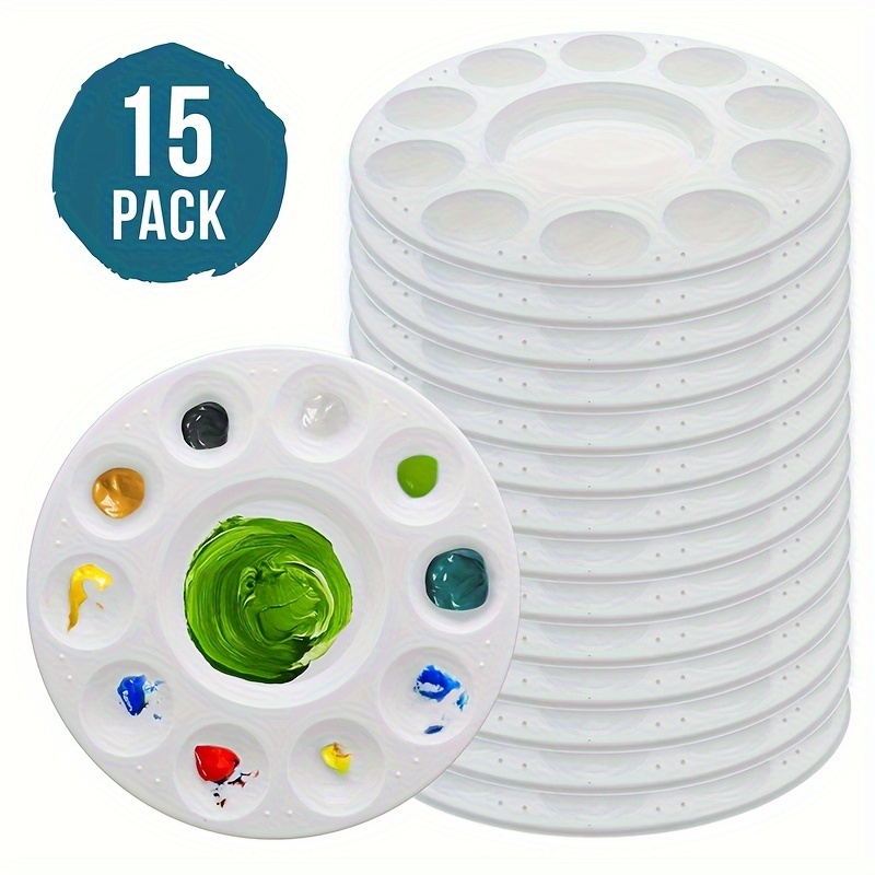 

15pcs Paint Tray Palettes White Round Plastic Paint Pallets To Paint On School Project Or Art Class