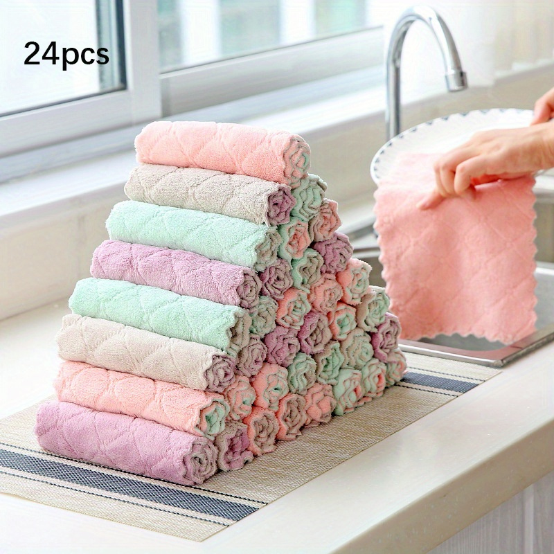 

24pcs Microfiber Dish Cloths, Multi Purpose Dishwashing Towels For Tableware, Double Sided Cleaning Rags, Scouring Pads, Cleaning Tools, Kitchen Accessories