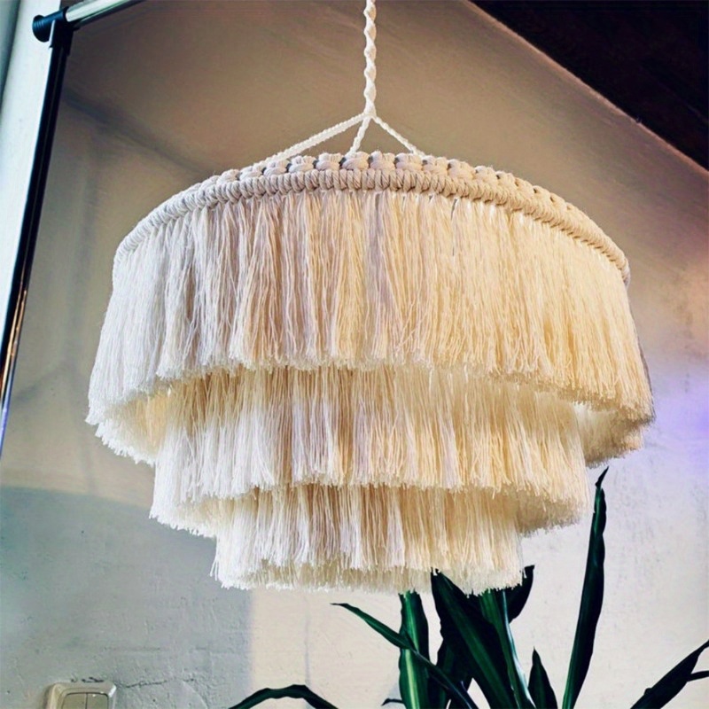 

1pc Handmade Woven Tassel Tapestry For Lampshade, Bohemian Style Home Pendant Decoration With Nordic Style