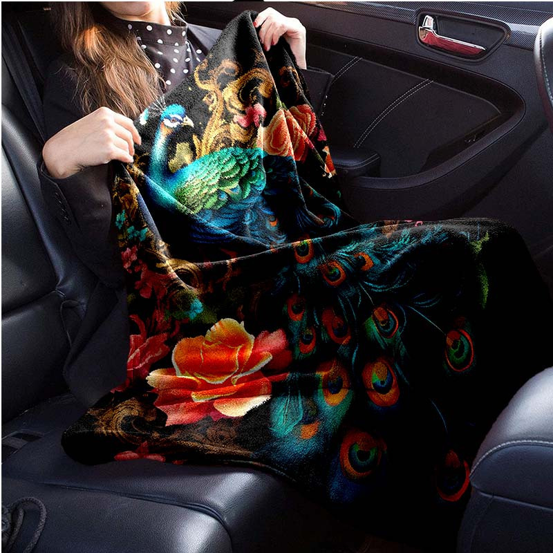 1pc Peacock Soft Flannel Throw Blanket For Living Room Bedroom Bed Sofa Picnic Cover Decor Napping Couch Chair Cover For Car
