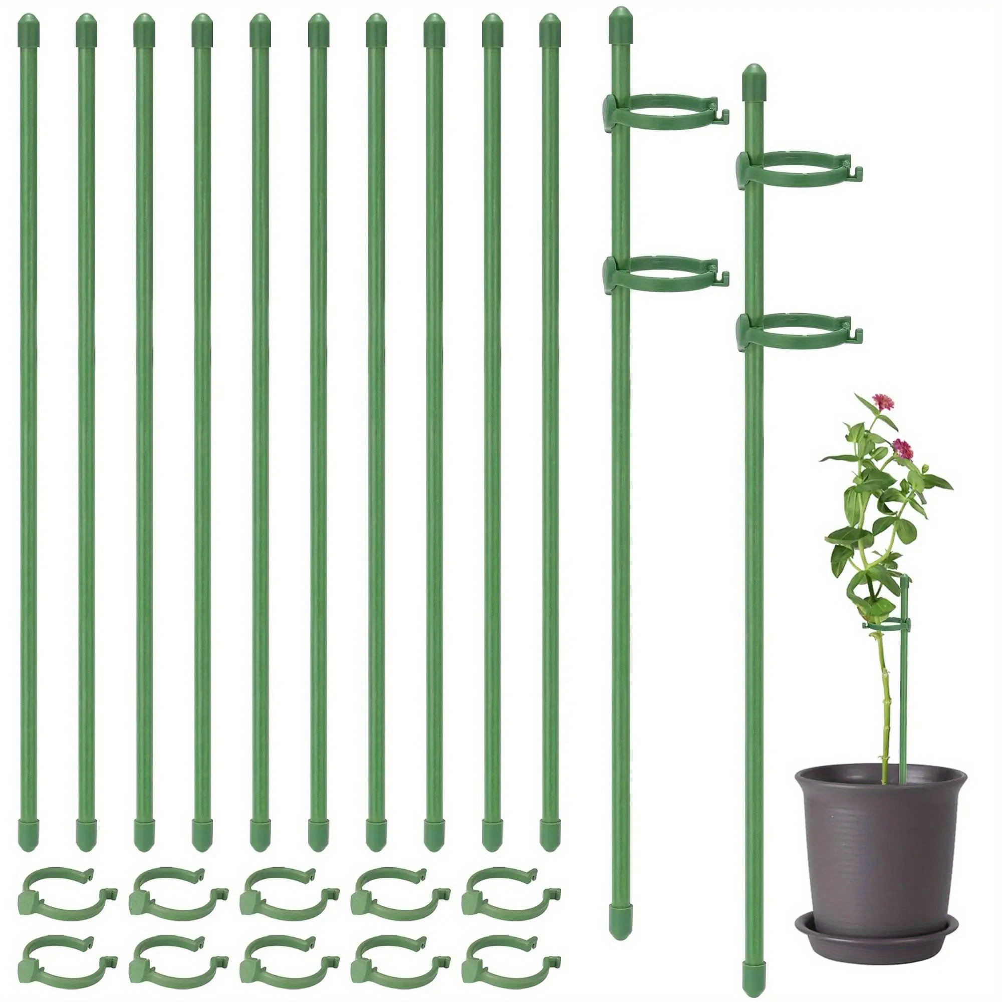 

6pcs, Green Plastic Adjustable Plant Support Stakes With Support Rings For Flowers, Tomatoes, And Vegetables Garden Stem Support System